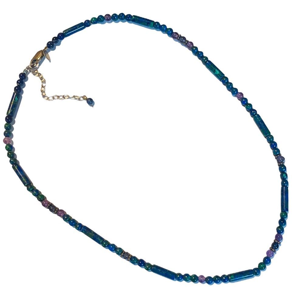 Genuine Sajen .925 Ss Sterling Silver Blue Green Beaded Necklace